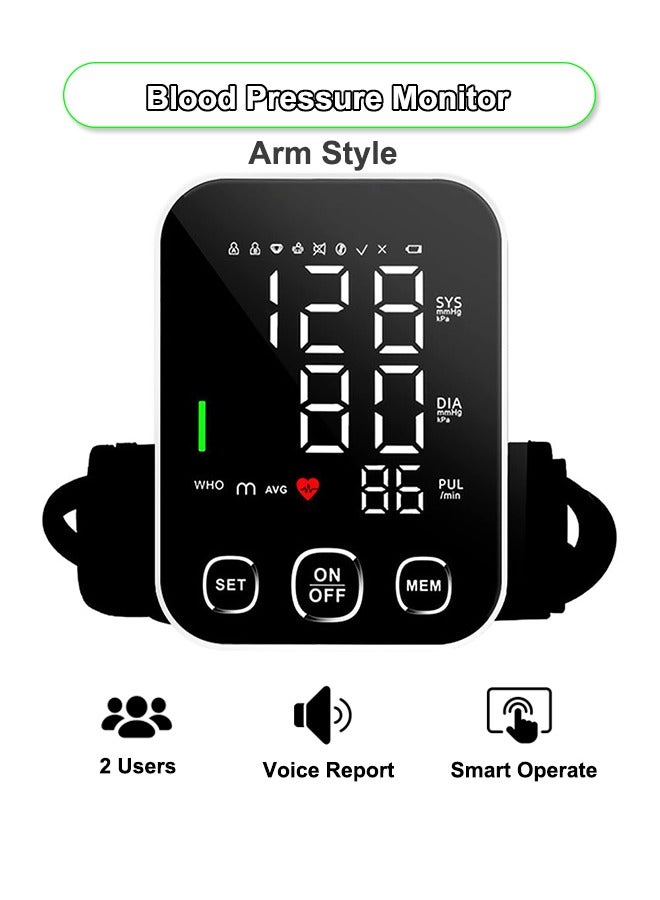 HUMJO Blood Pressure Monitor with Large LCD Display Background Light and Voice Broadcast,Home Use Upper Arm Electronic BP Machine  with Memory Function - Image 1